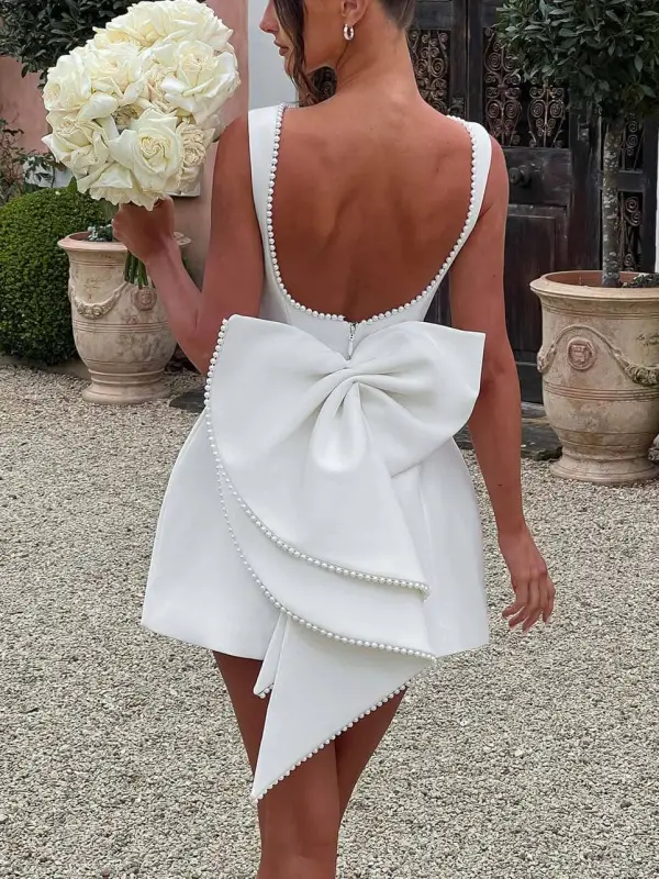Pearl Bow Fitted Elegant Mini Dress