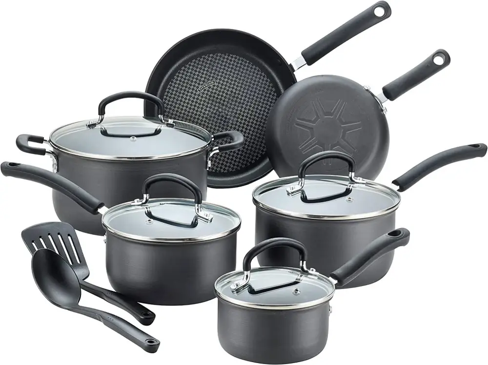 Ultimate Hard Anodized Nonstick Cookware Set 12 Piece Pots and Pans, Dishwasher Safe Grey