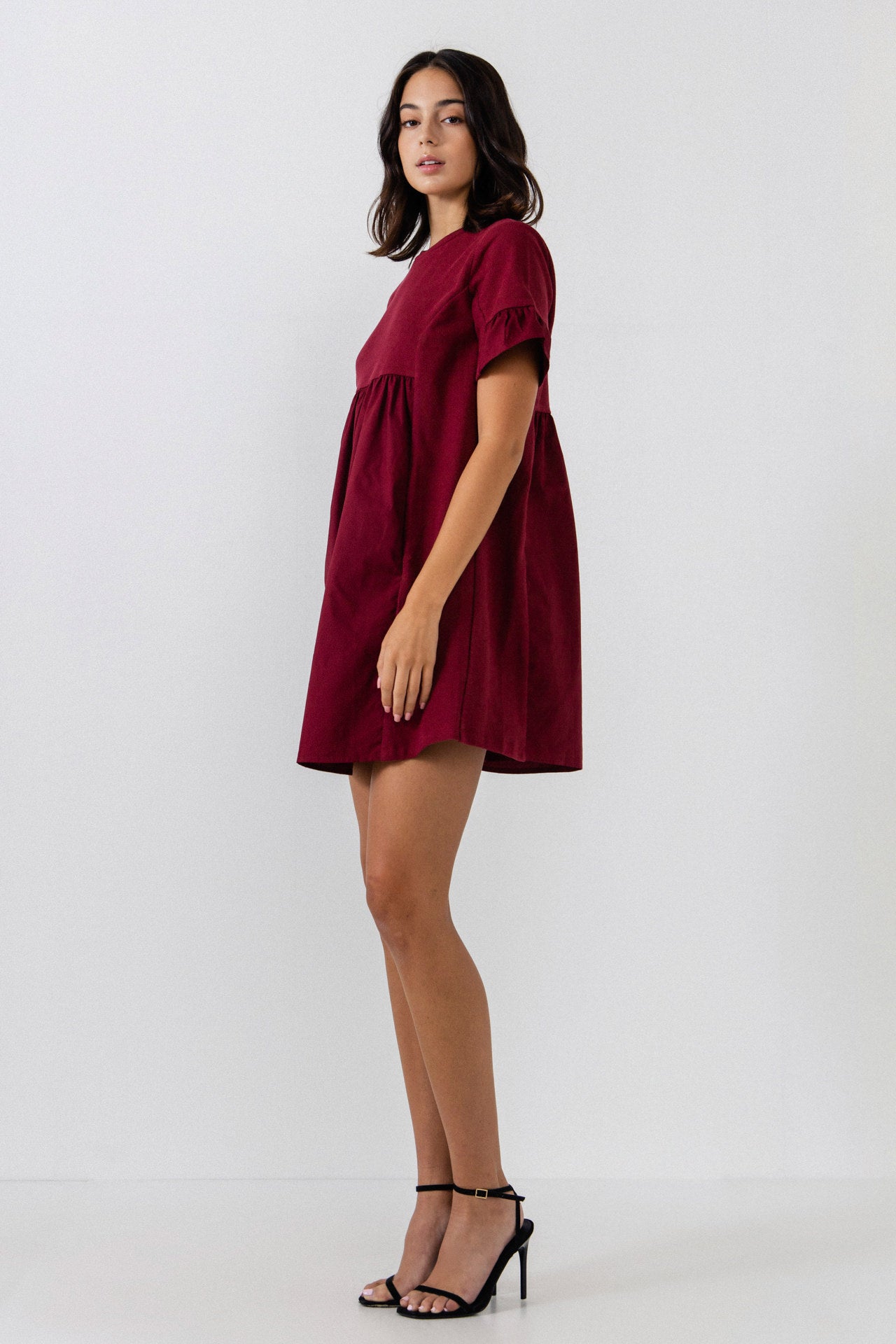 Mixed Media Short-Sleeve Mini Dress