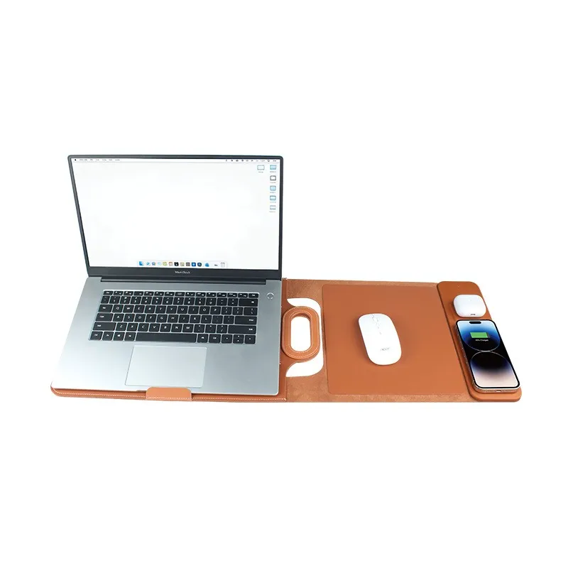 The All-In-One Mobile Workstation Sleeve | Built-In 15W Multi-Device Wireless Charger, Ergonomic Laptop Stand & Mousepad (Fits up to 16