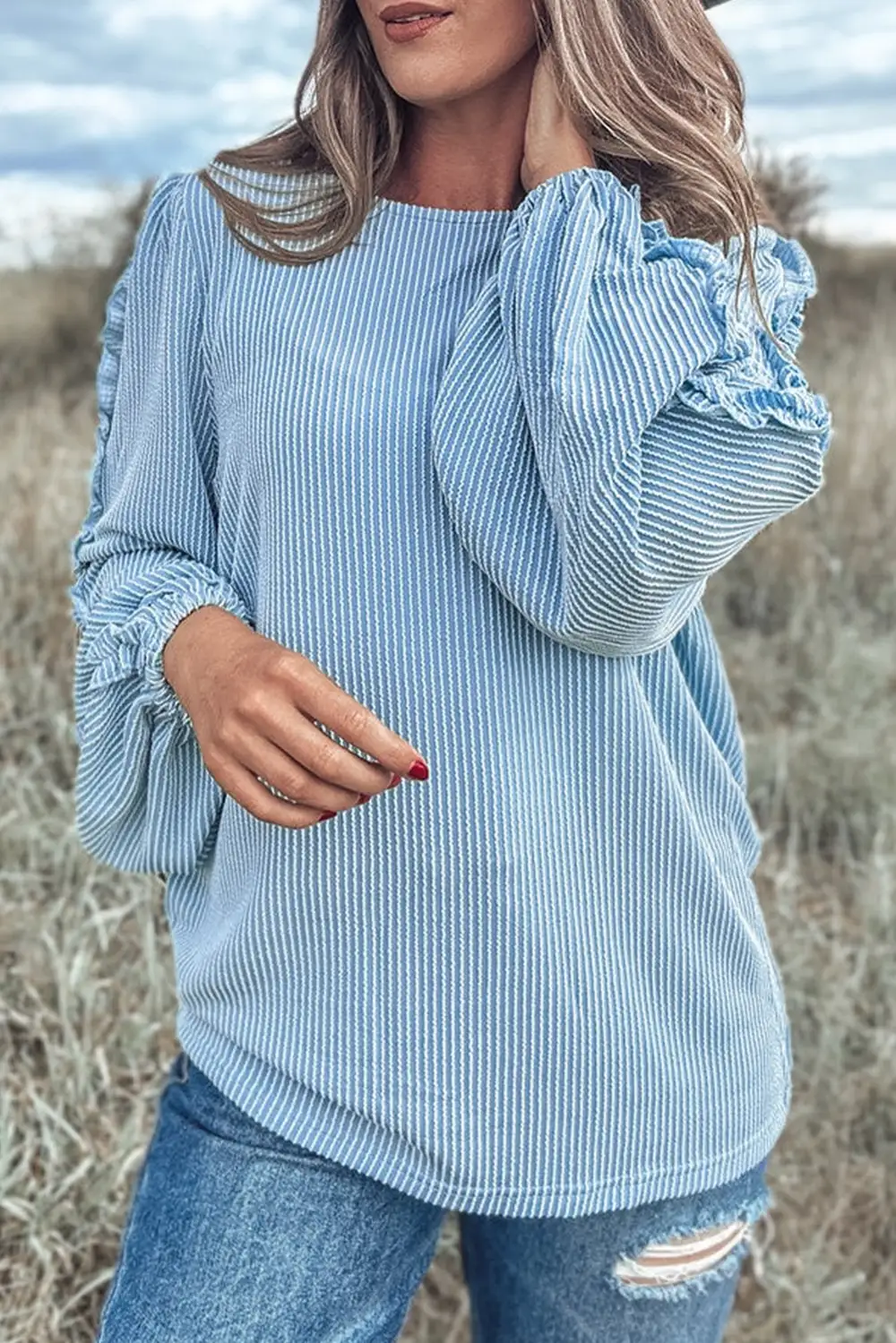 Ribbed Puff Sleeve Blouse