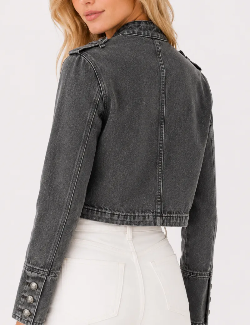 Casual Button Front Long Sleeve Denim Jacket