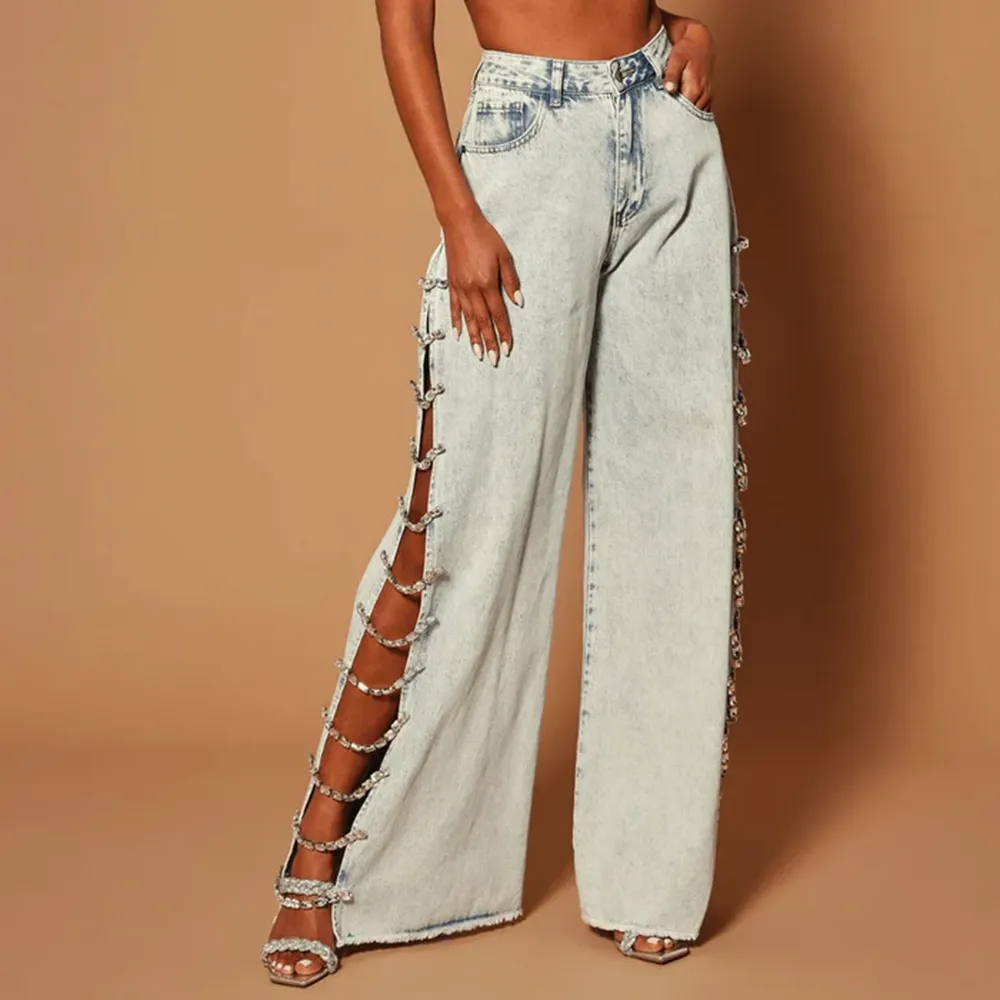 Relaxed Diamond Embellished Jeans