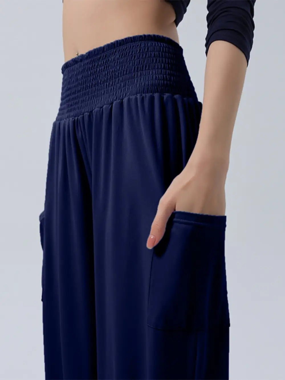 Full Size Smocked Waist Harem Pants with Pockets