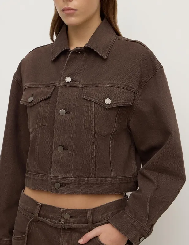 Dark Ganache Cropped Denim Jacket