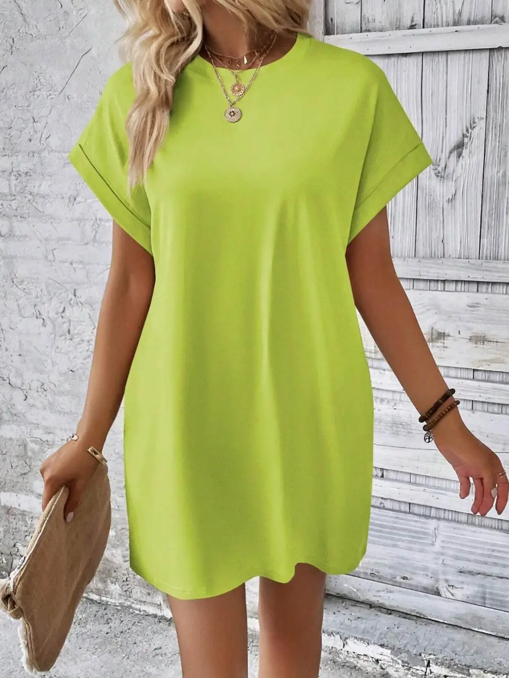 Relaxed Round Neck Short Sleeve Mini Dress