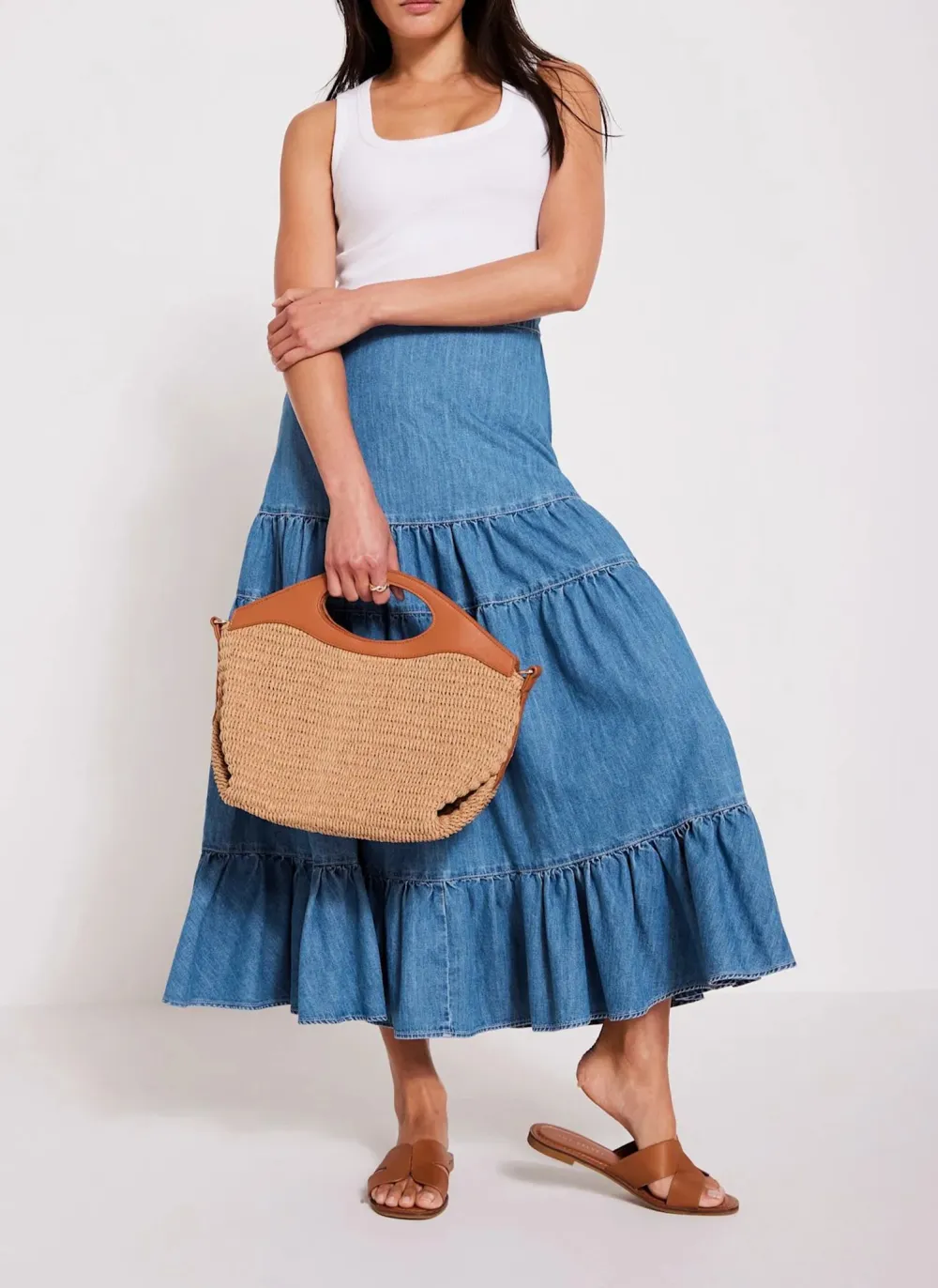 Casual Style Denim Maxi Skirt