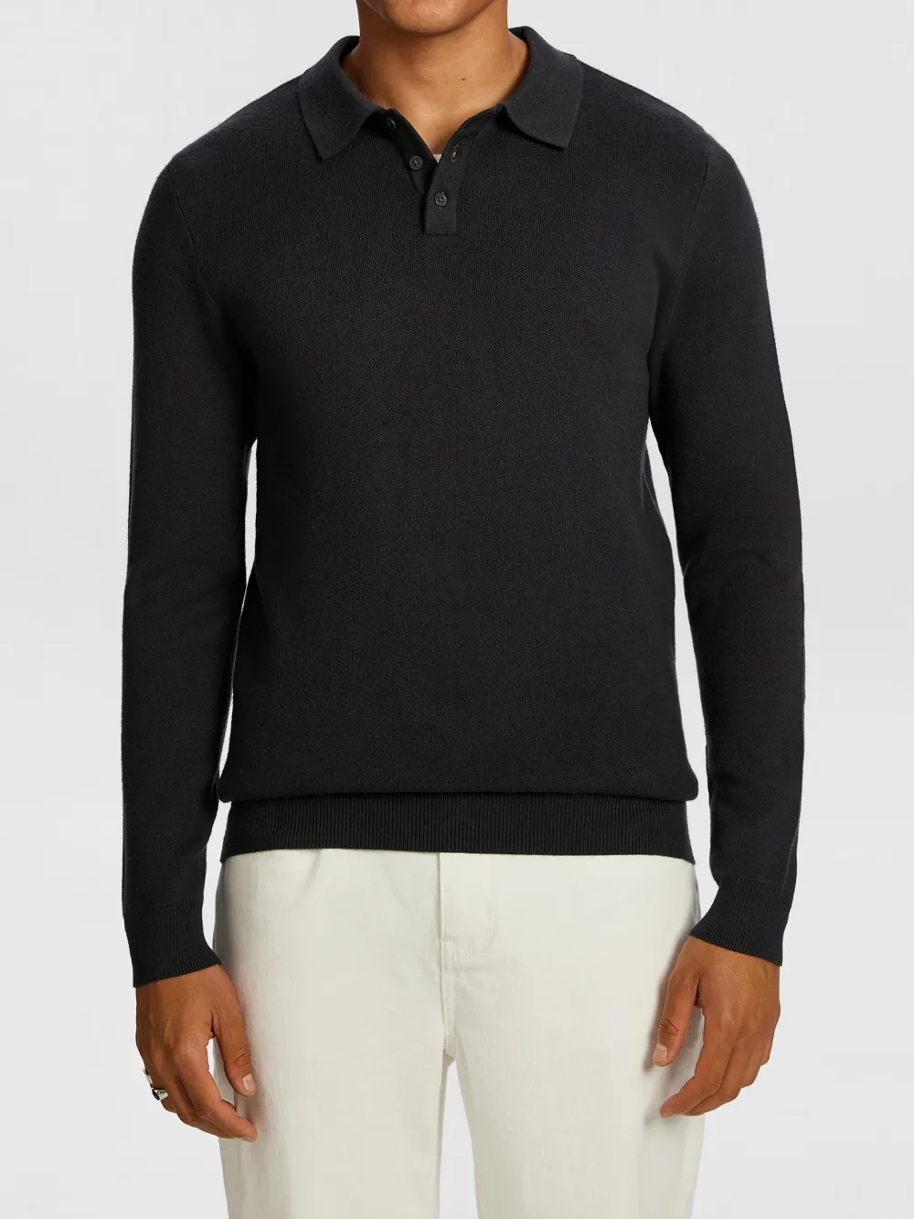 Charcoal Long Sleeve Knit Polo Shirt