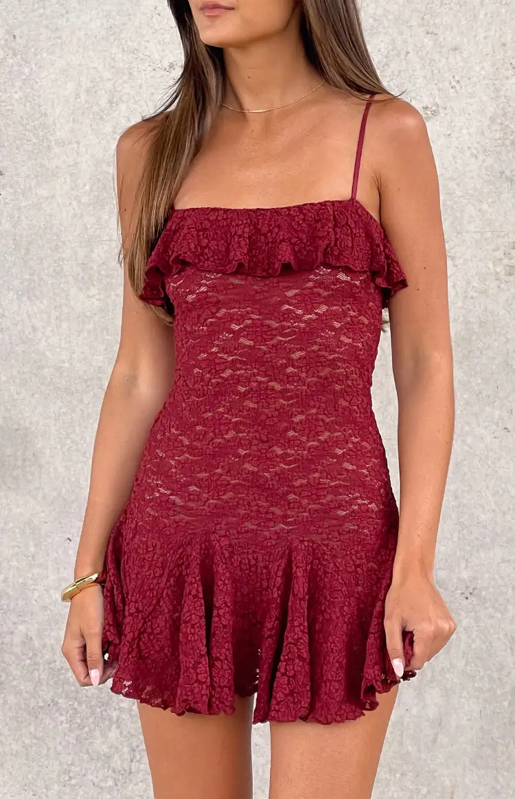 Mesh Frills Lace Mini Dress