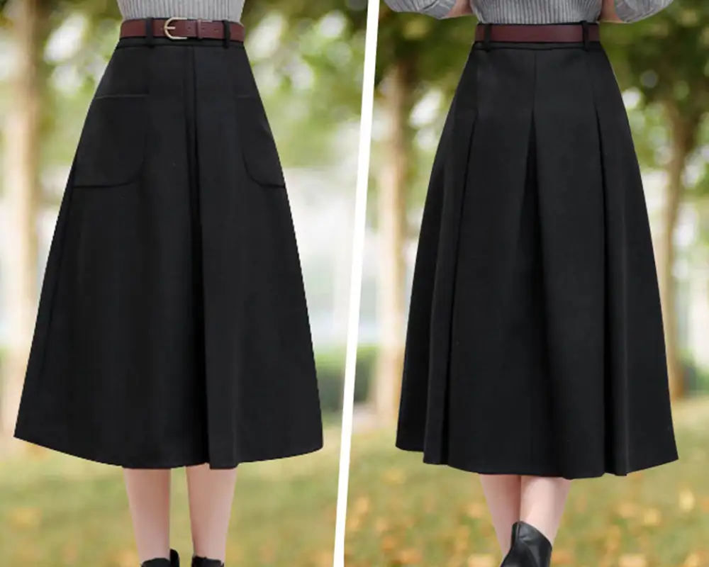 Soft Pleated Wool A Line Maxi Skirt