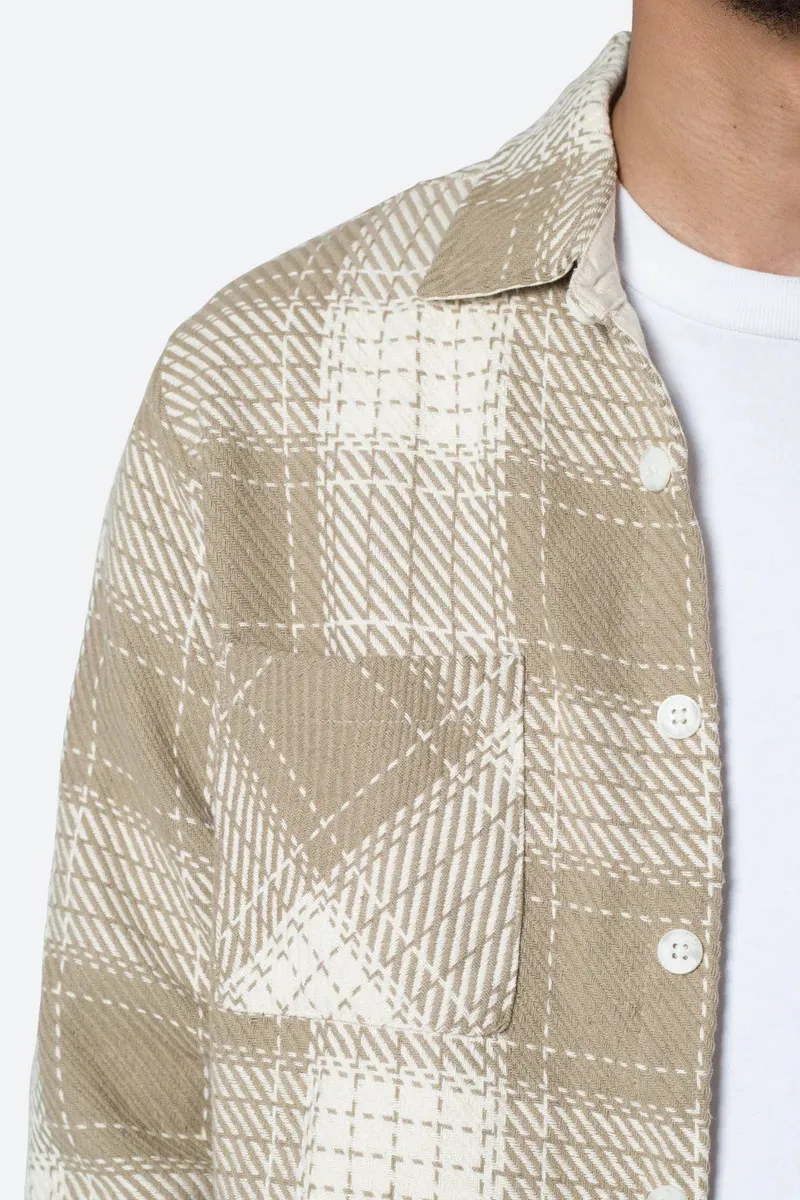 LIGHT KHAKI AND WHITE PLAID FLANNEL SHIRT
