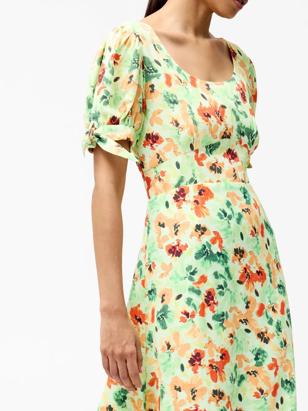 Round Neck Light Green Art Print Short Sleeve Dress