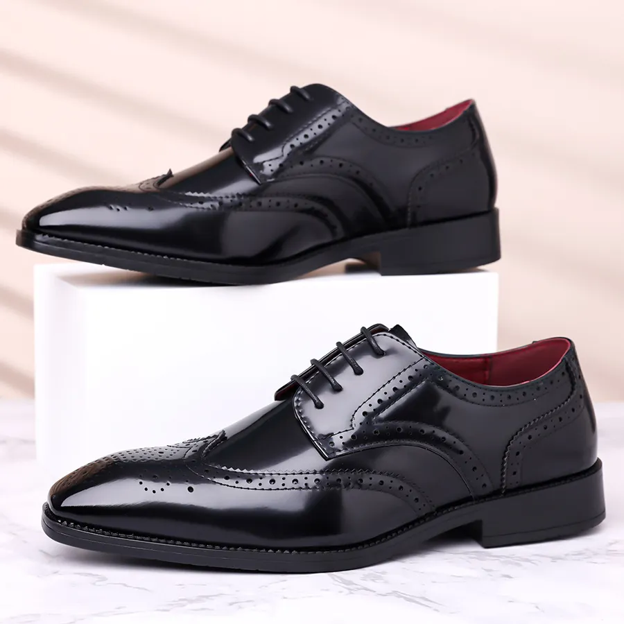 Men's British Style Leather Oxford Shoes Business Formal Pointed Toe Large Size Casual Dress Shoes