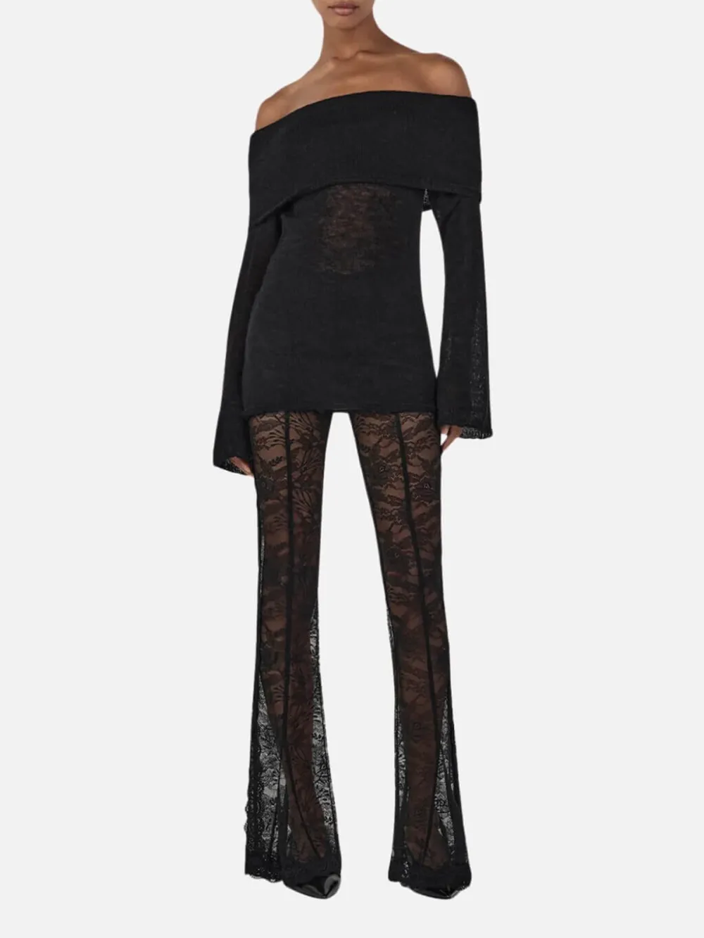 Straight Neck Long Sleeve Knit Top