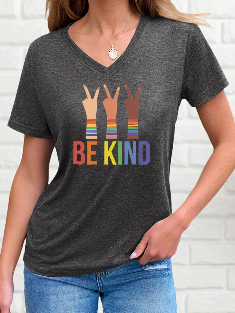 Women's Be Kind Print V-Neck Short Sleeve T-Shirt