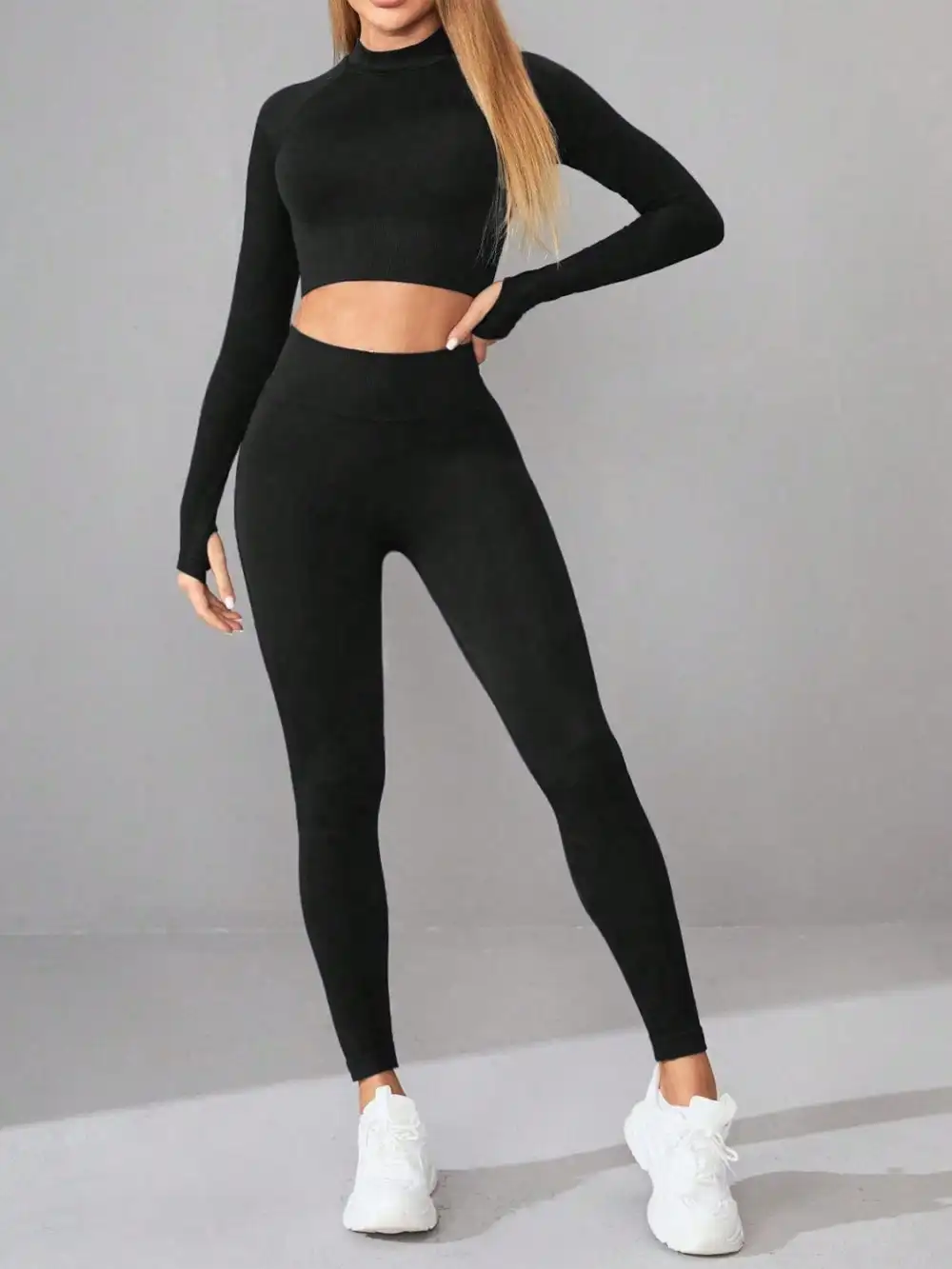 GYPSY-Mock Neck Long Sleeve Top and Leggings Active Set