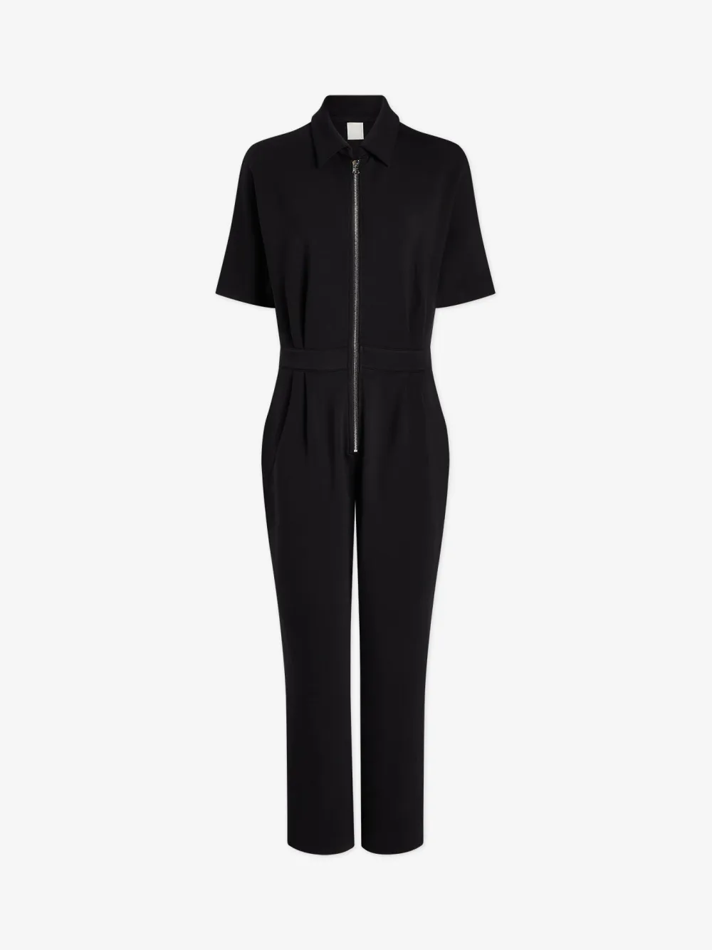 Casual Short-Sleeve Zip-Up Straight-Leg Jumpsuit