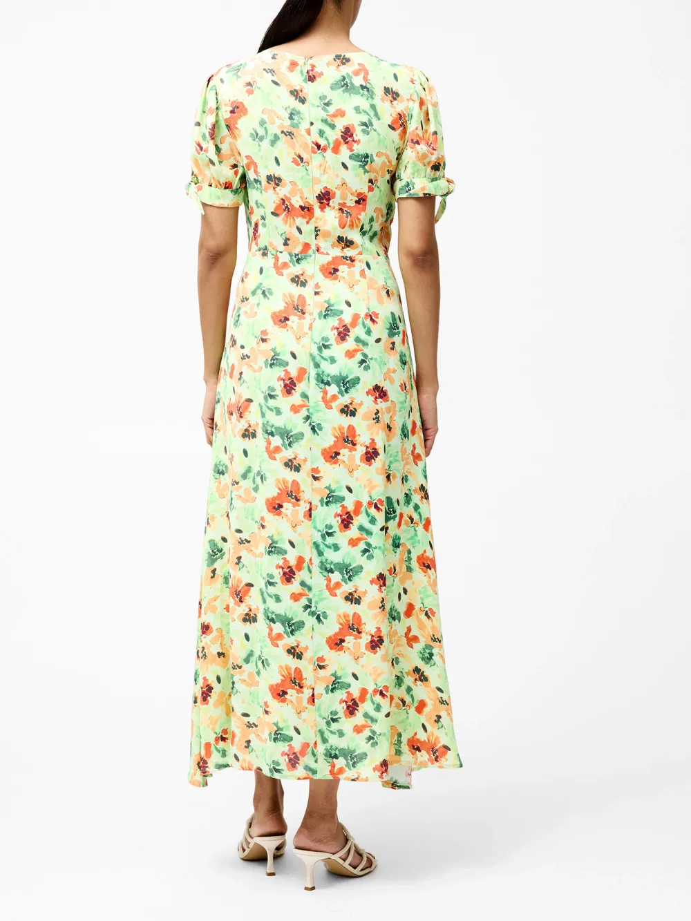 Round Neck Light Green Art Print Short Sleeve Dress