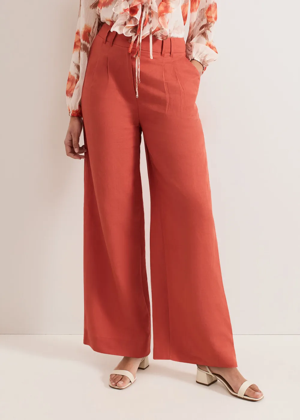 Elegant Solid-Color Linen Wide-Leg Pants