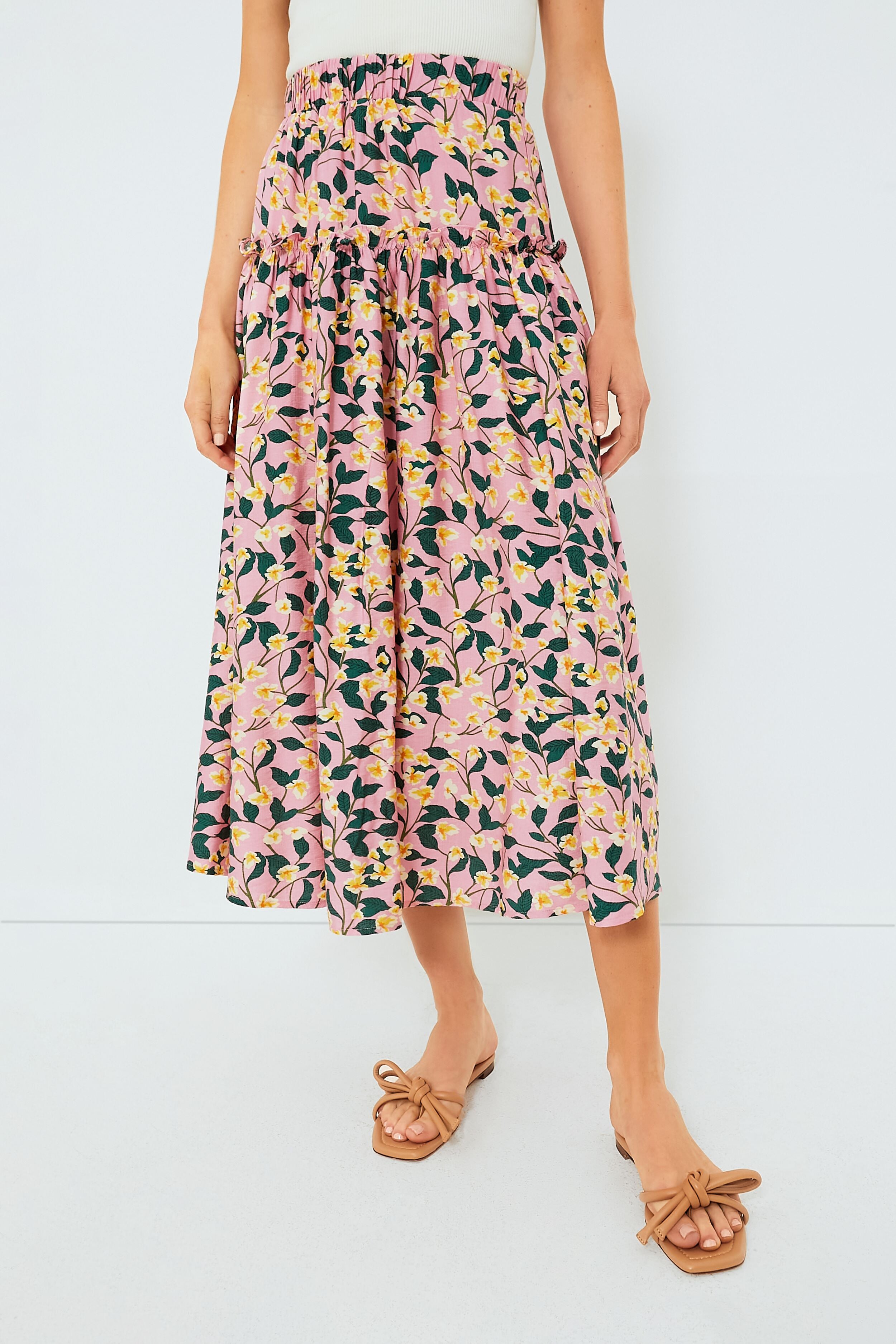 Exclusive Pink Multi Ruffled Maxi Skirt