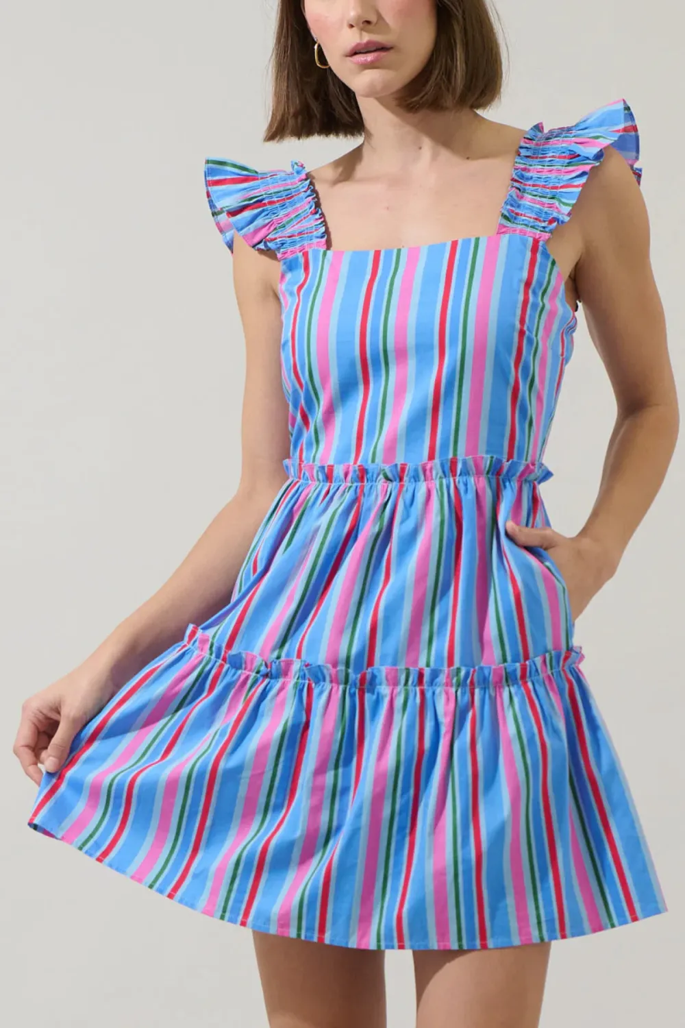 Stripes Ruffle Tiered Mini Dress
