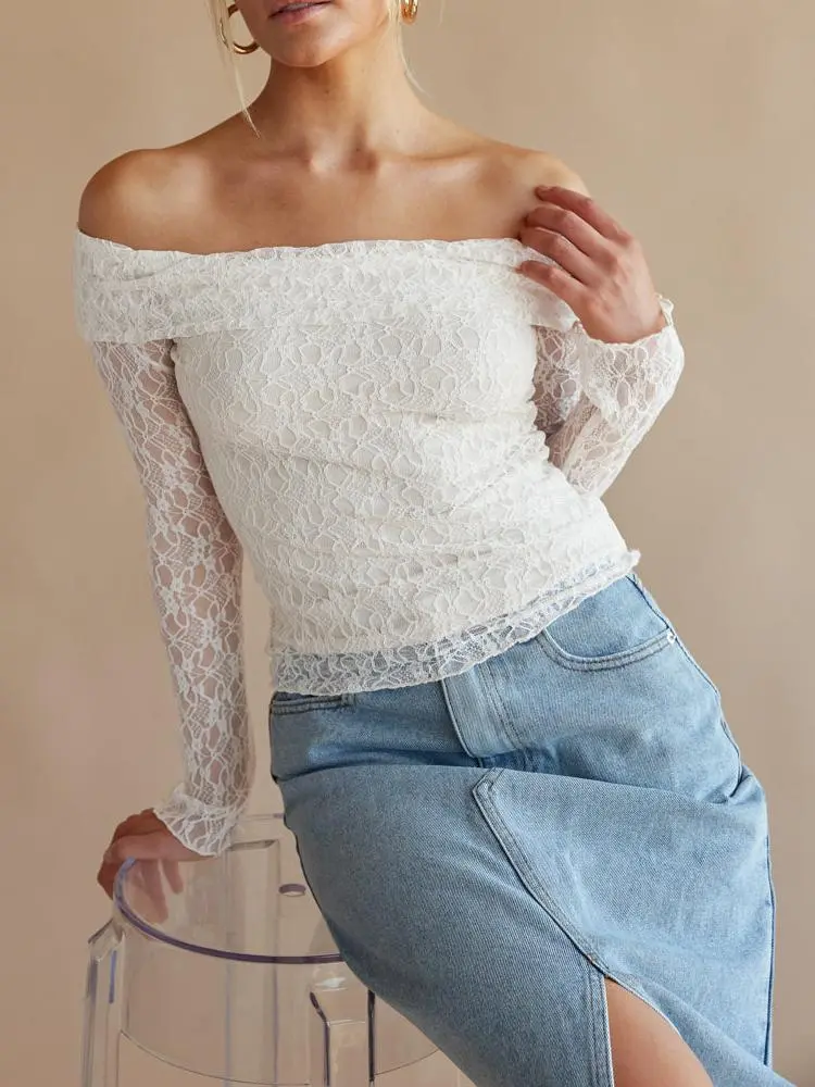 Off The Shoulder Lace Long Sleeve Top