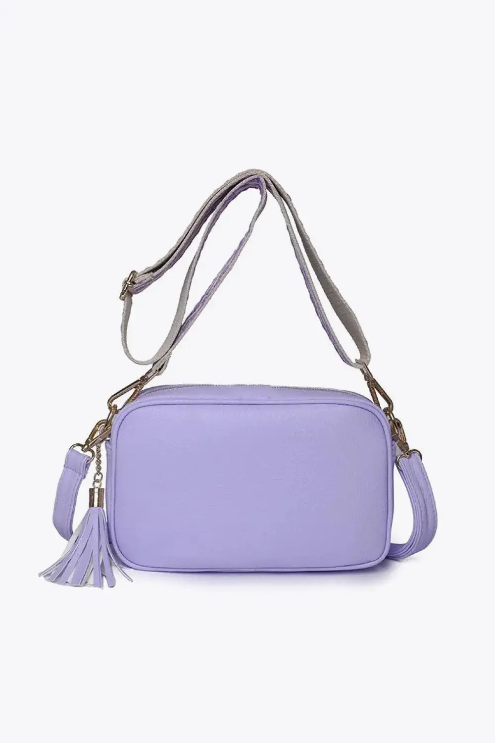 Tassel Accent Faux Leather Crossbody Bag