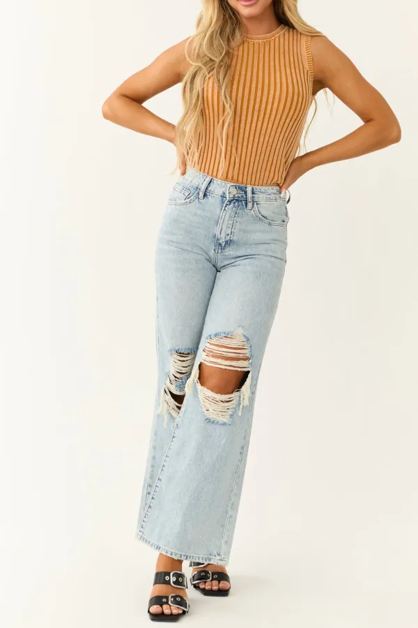 Light Blue Distressed Flared Jeans