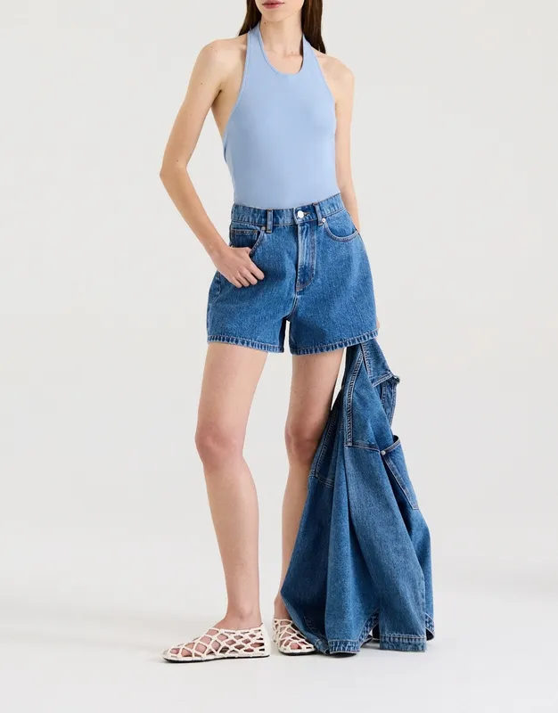 Indigo Wash High-Rise Denim Shorts