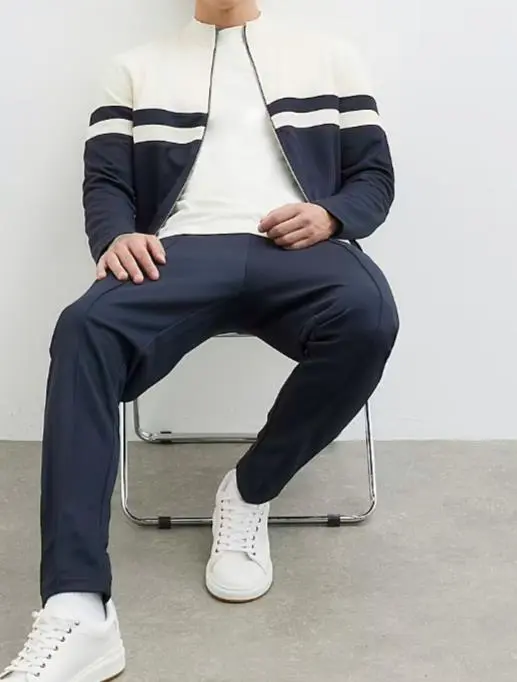 Beige And Blue Stylish Casual Men's Jacket