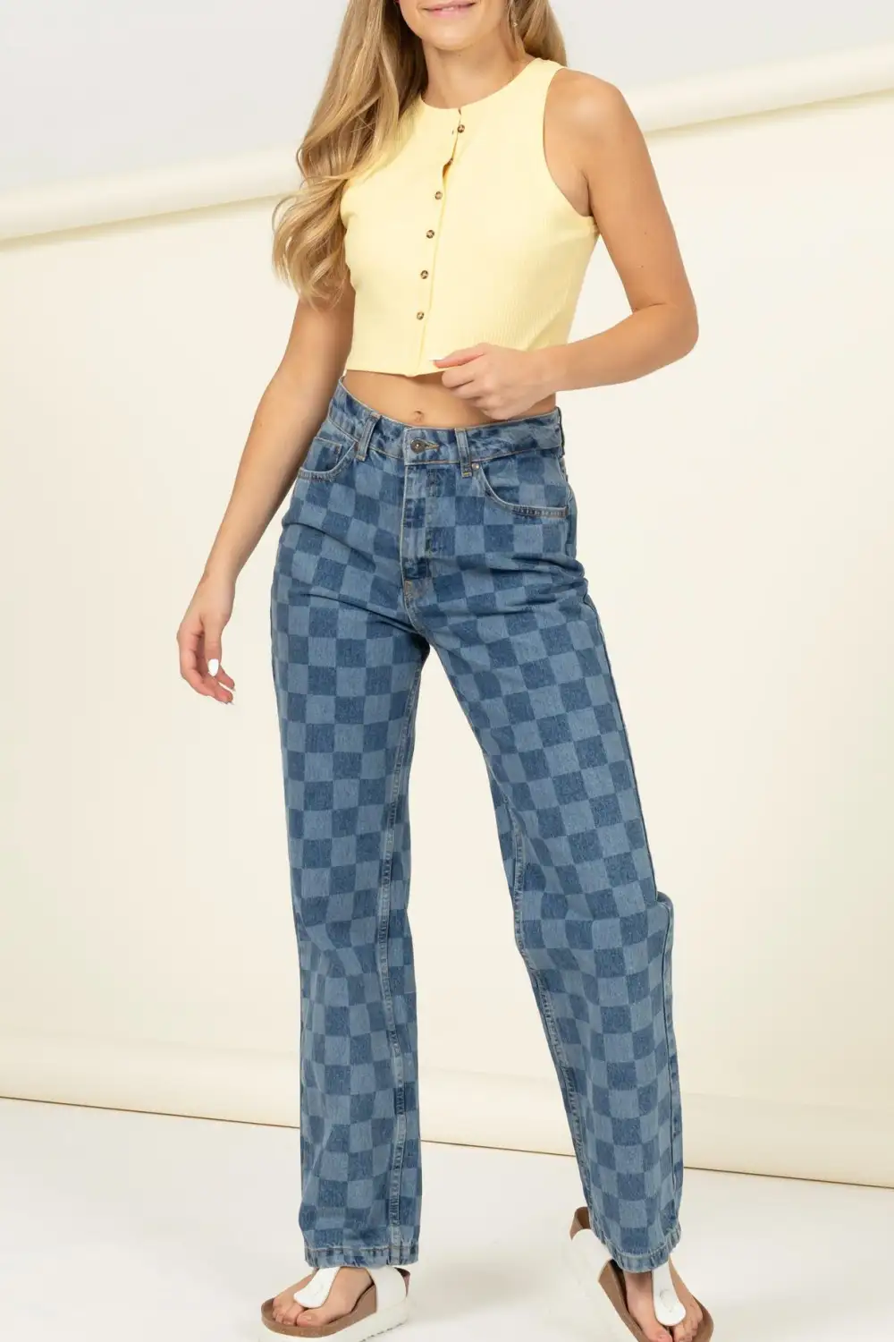 Button Front Sleeveless Crop Shirt