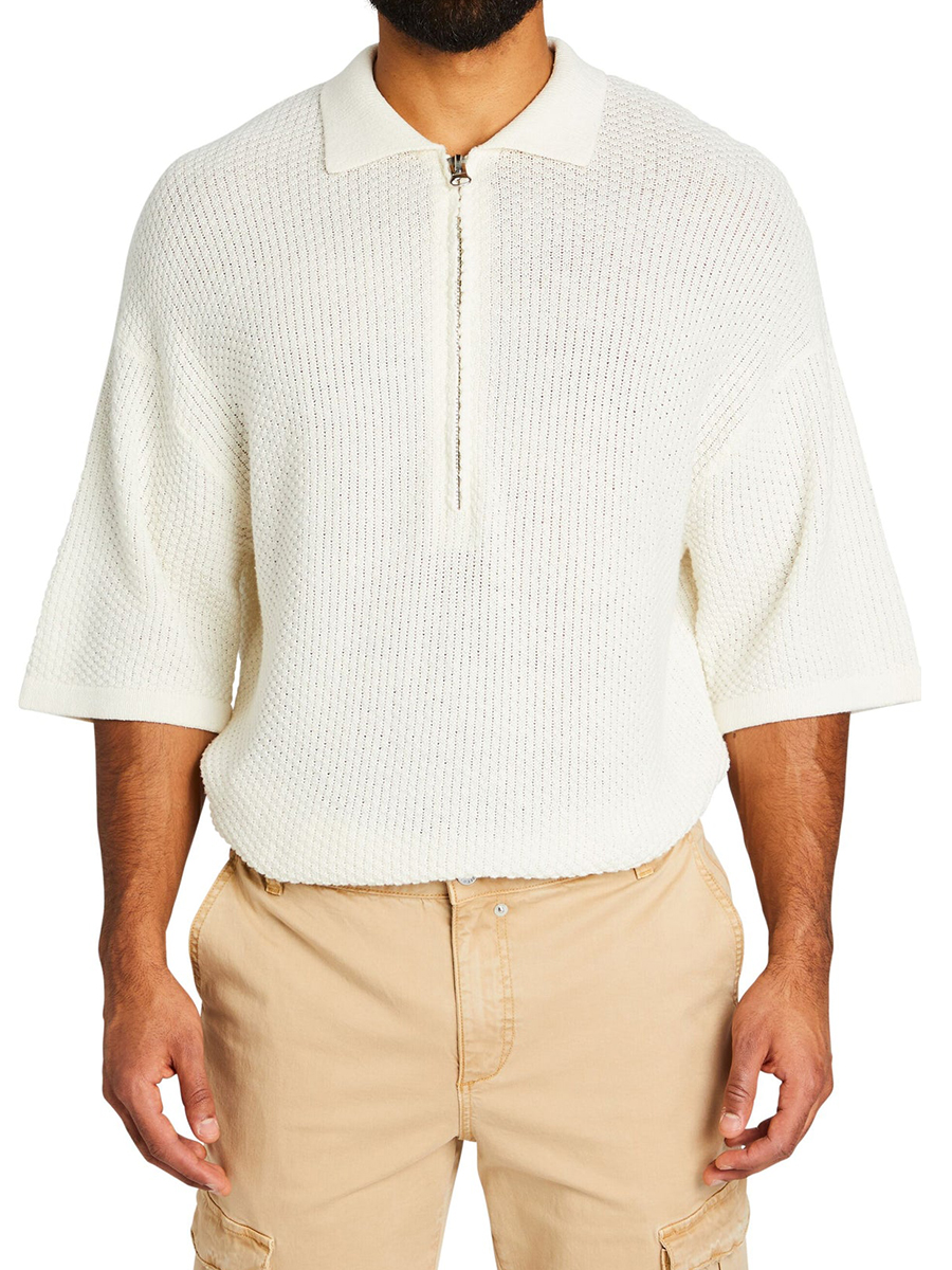 OVERSIZED BOXY CROCHET KNIT POLO