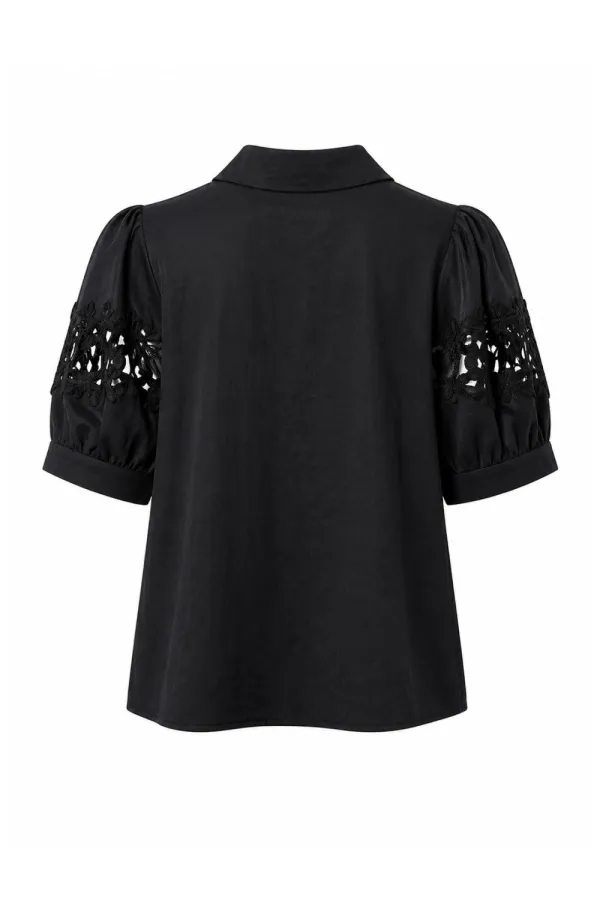 Lace Detail Linen Viscose Blouse
