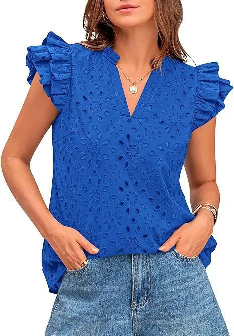 Eyelet Lace V-Neck Blouse