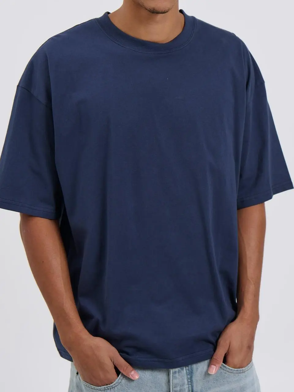 Simple Casual And Daily Silver Navy Tee