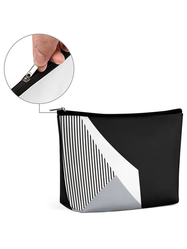 Women's Geometric Contrast Pattern PU Material Cosmetic Bag