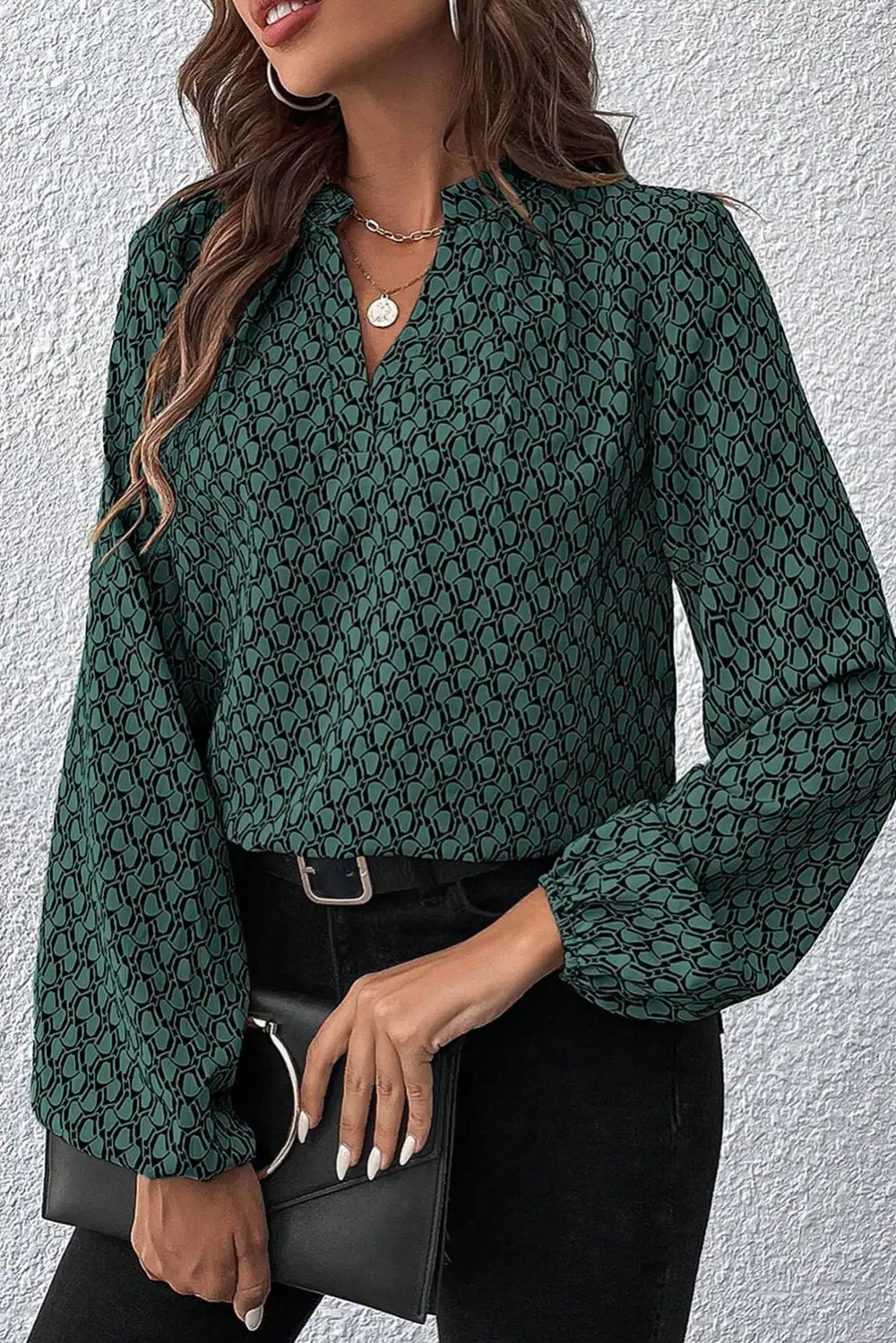 Puff Sleeve Geometric Blouse