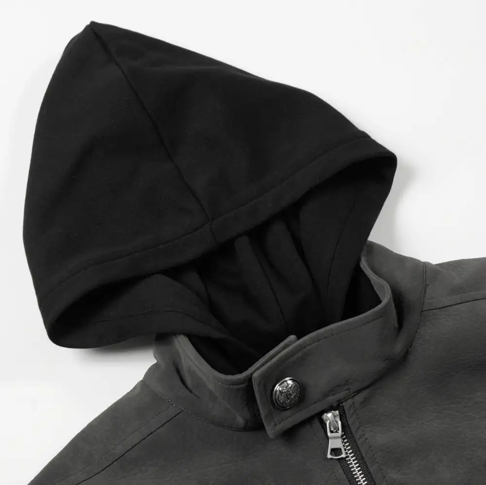 Hooded Leather Layer Jacket