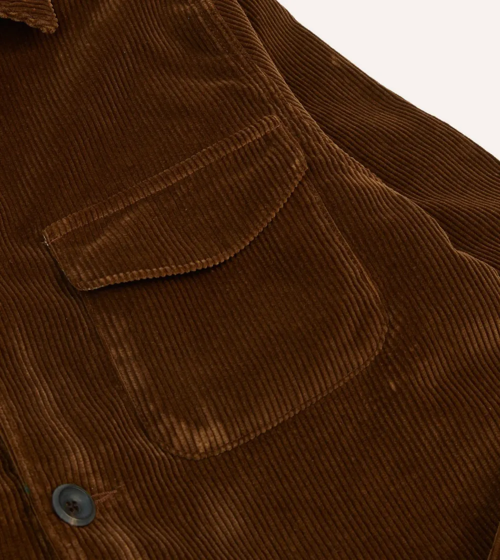 Casual Style Tan Corduroy Three-Pocket Field Jacket