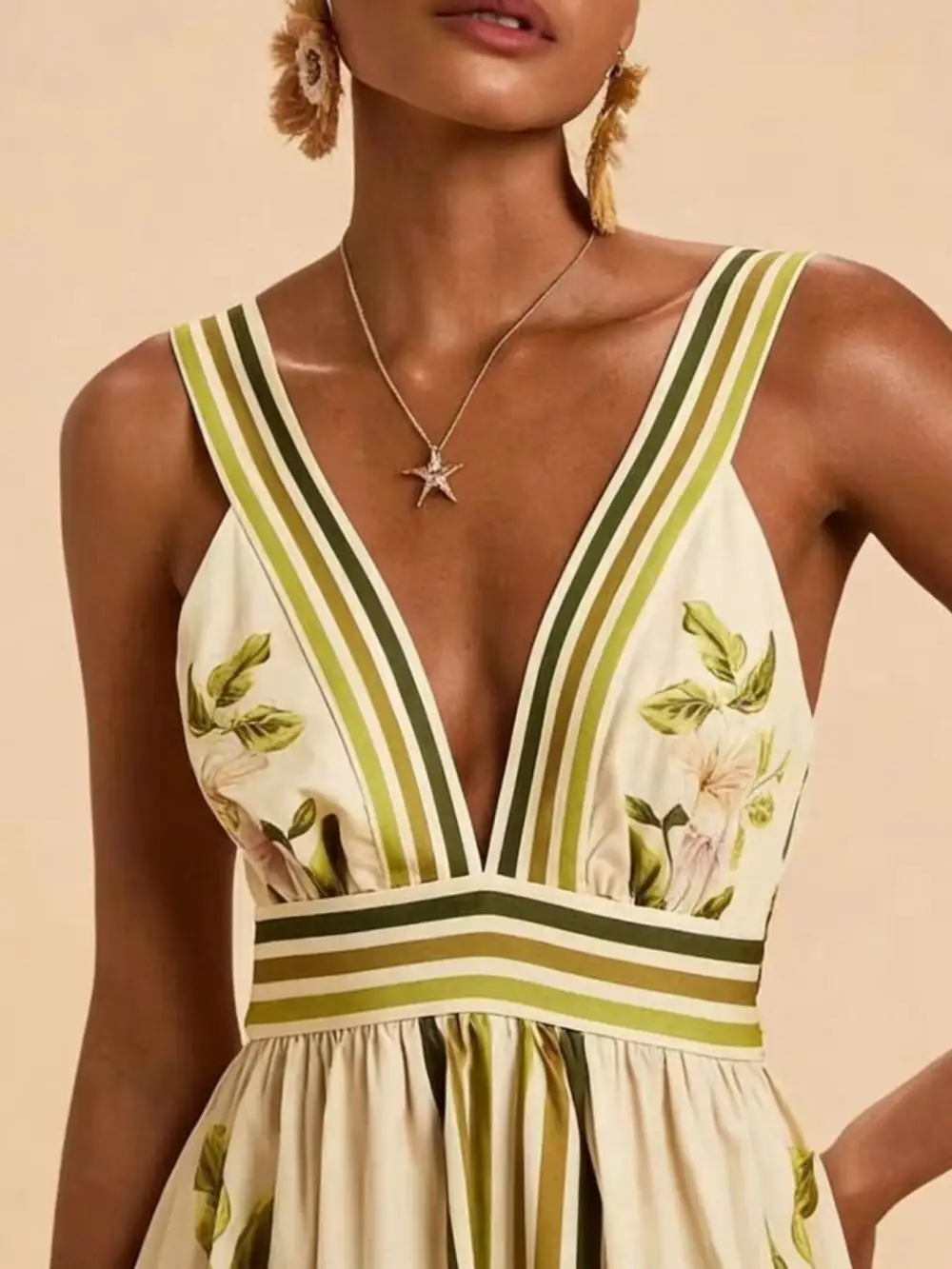 Soft Touch Printed V Neck Maxi Dress