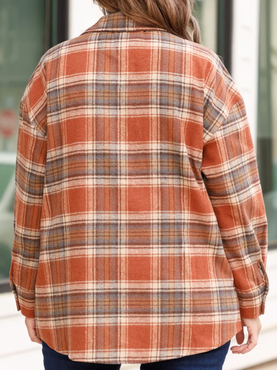 Orange red plaid pocket jacket