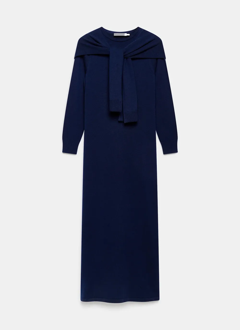 Casual Style Navy Knit Scarf Midi Dress