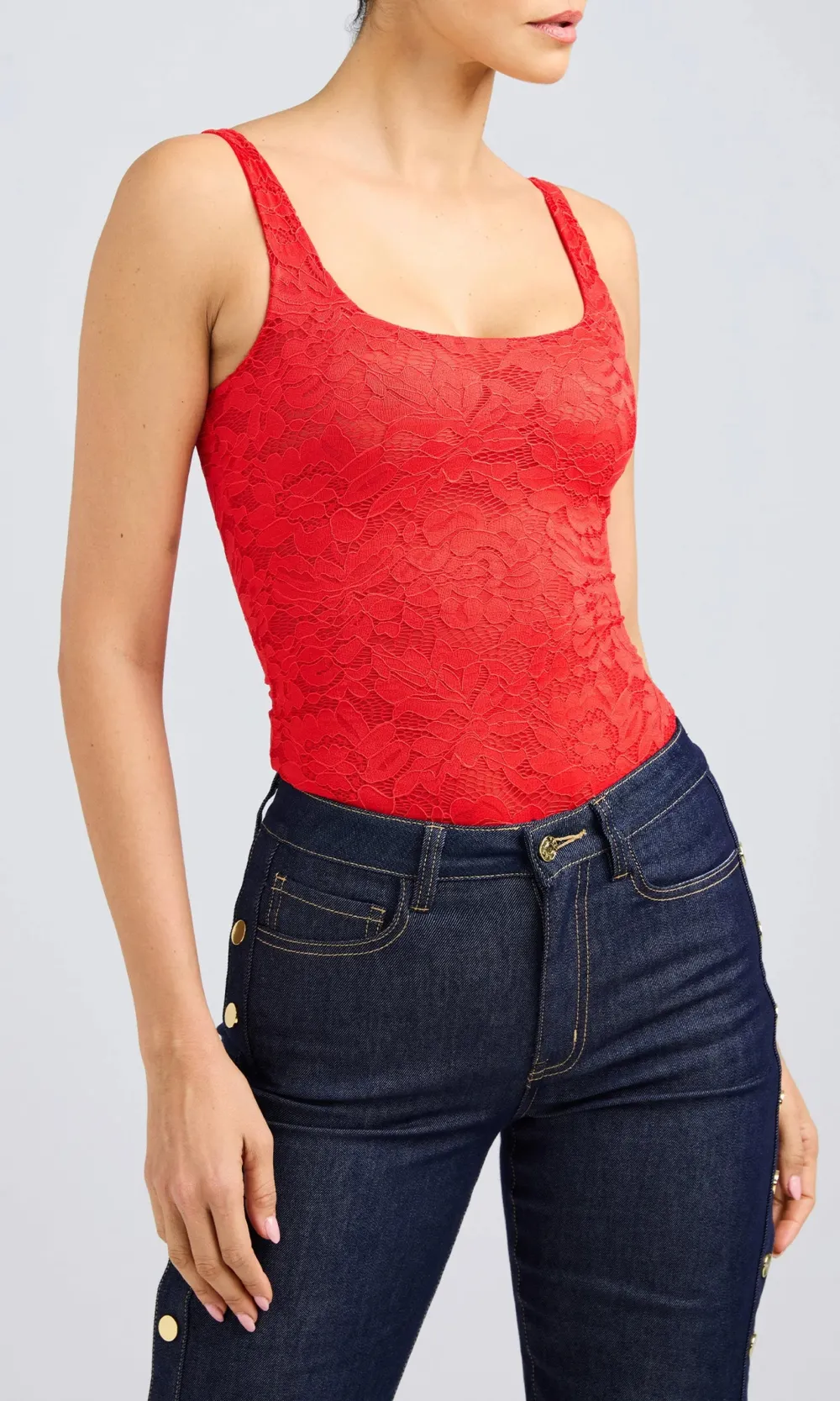 Bright Red Lace Bodysuit