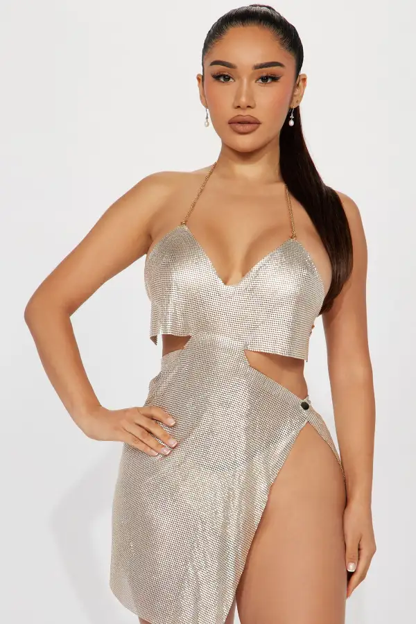 Heiress Chainmail Micro Mini Dress - Silver