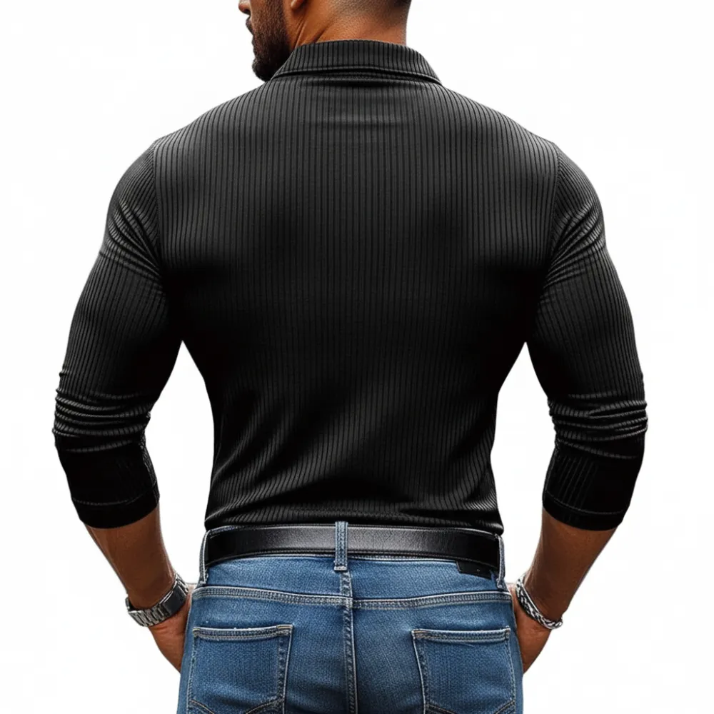 Minimal Long Sleeve Collared Knit Striped Shirt