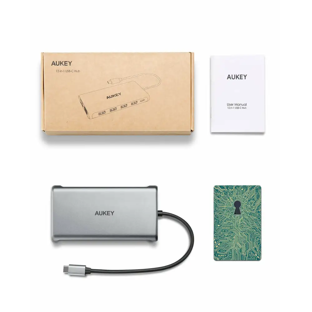 AUKEY CBC78 12 in 1 USB C Hub with Gigabit Ethernet, Dual 4K HDMI, VGA Silver