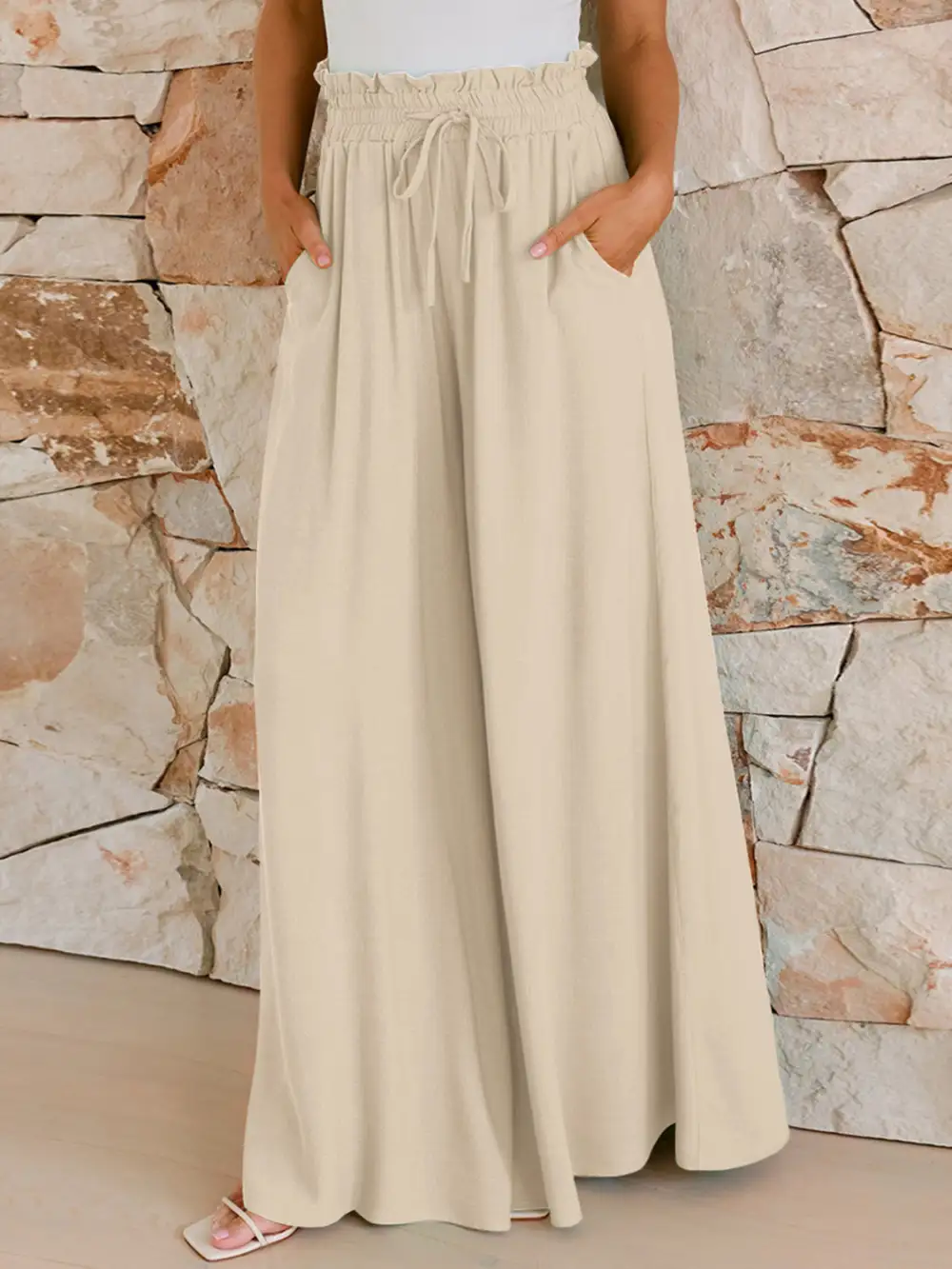 Drawstring Wide Leg Pants With Pockets