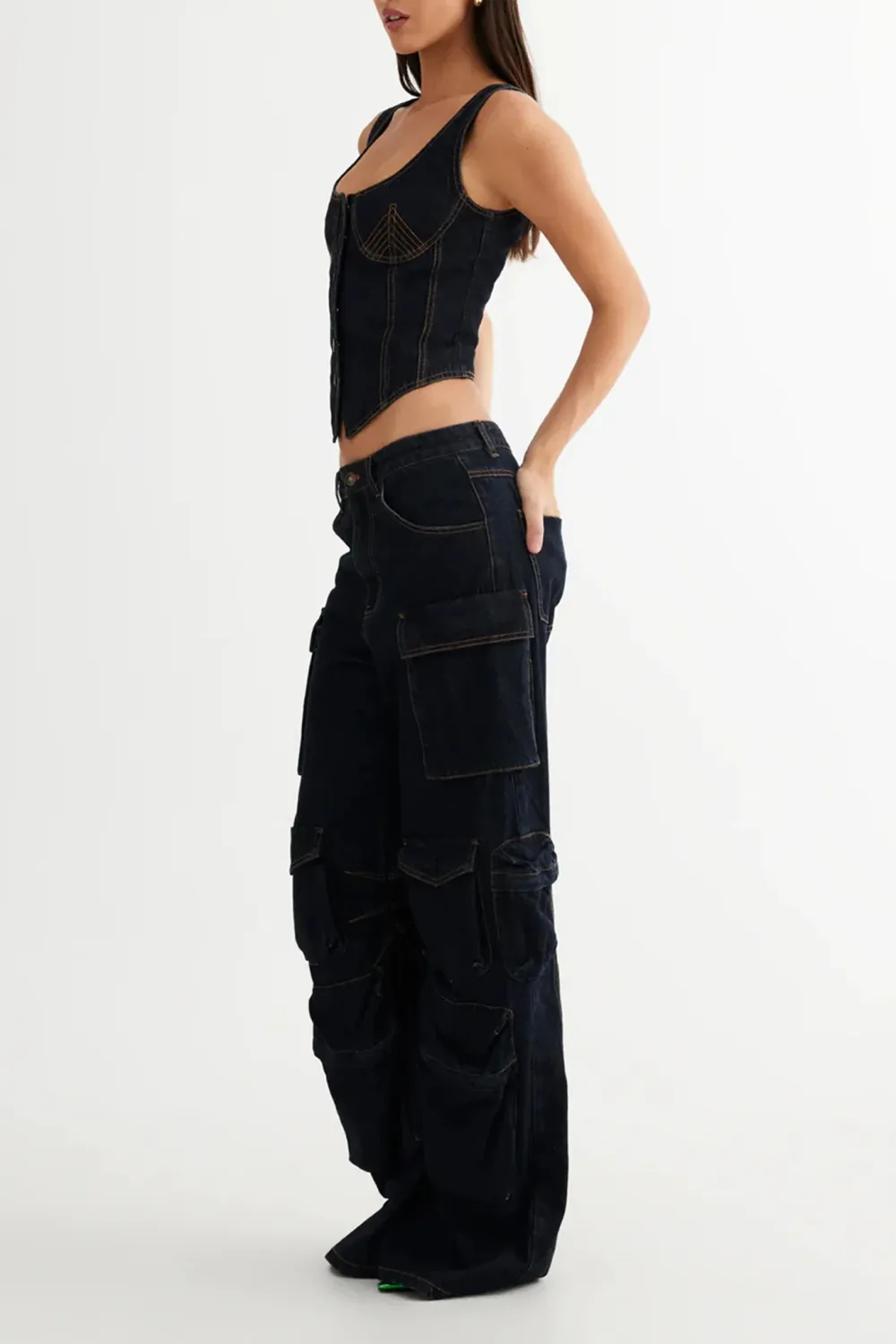 Trendy Workwear Style Multi-Pocket Jeans