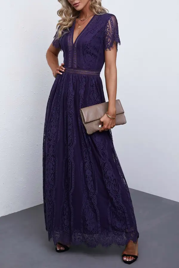 V-Neck Lace Maxi Dress