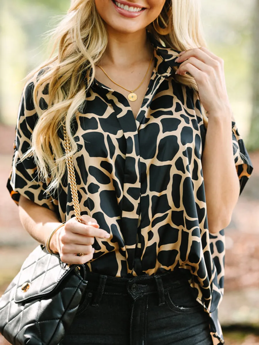 Black Giraffe Print Blouse